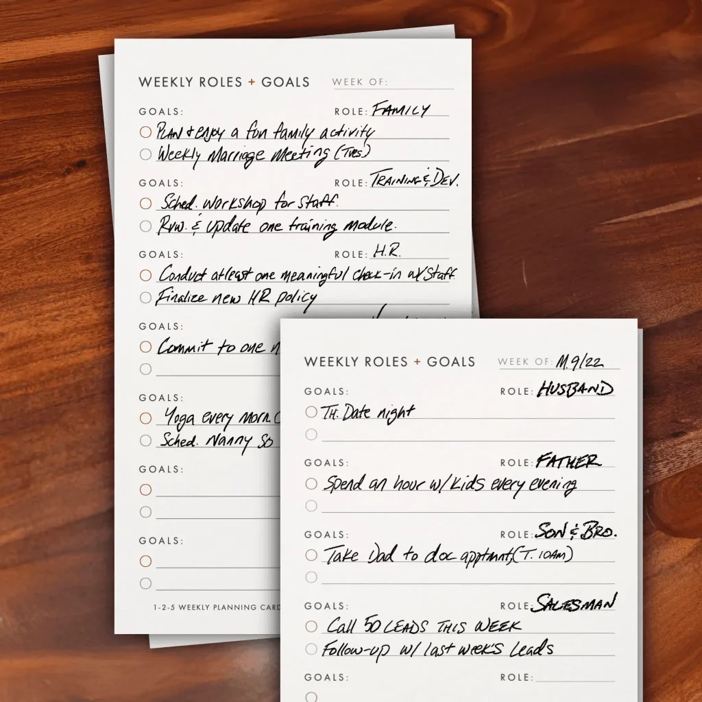 Weekly-planning-cards-with-roles-and-goals